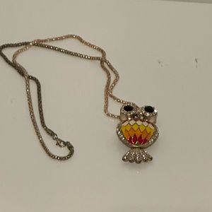 Trendy Ornate Owl Pendant On Gold Tone Chain